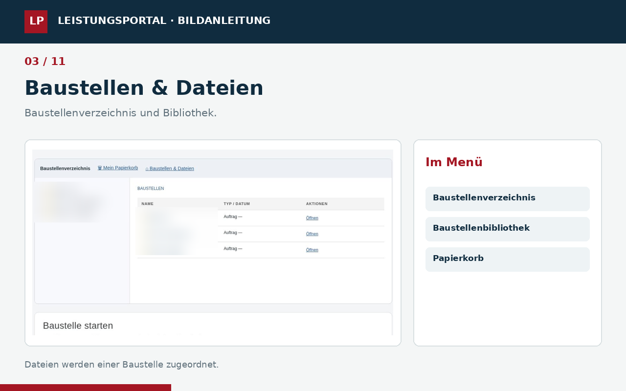 Bildanleitung: Baustellen & Dateien